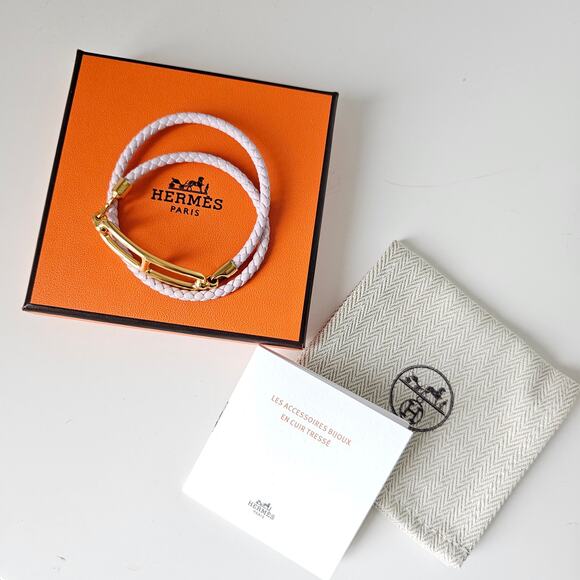 Hermes Braided Leather Bracelet T1 Ruri Double Tour Swift calfskin Mauve Pale - Picture 2 of 6